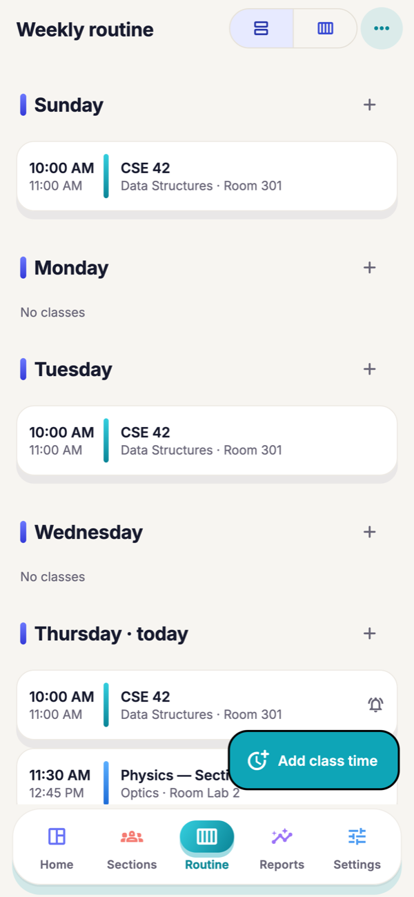 Atten Routine screen